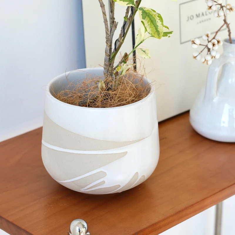 Factory direct selling splash white glaze bonsai indoor balcony decor plant pots ceramic pots for plants