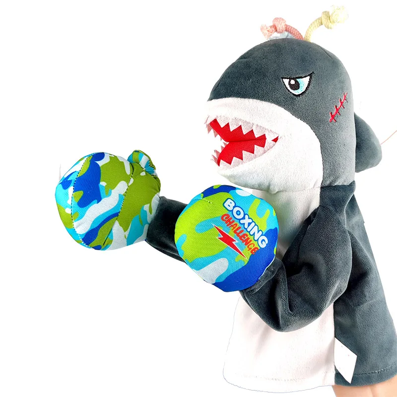 Kids Interactive  Fighting Boxing Cartoon Animal Shape Game Hand Puppet Plush Shark toy