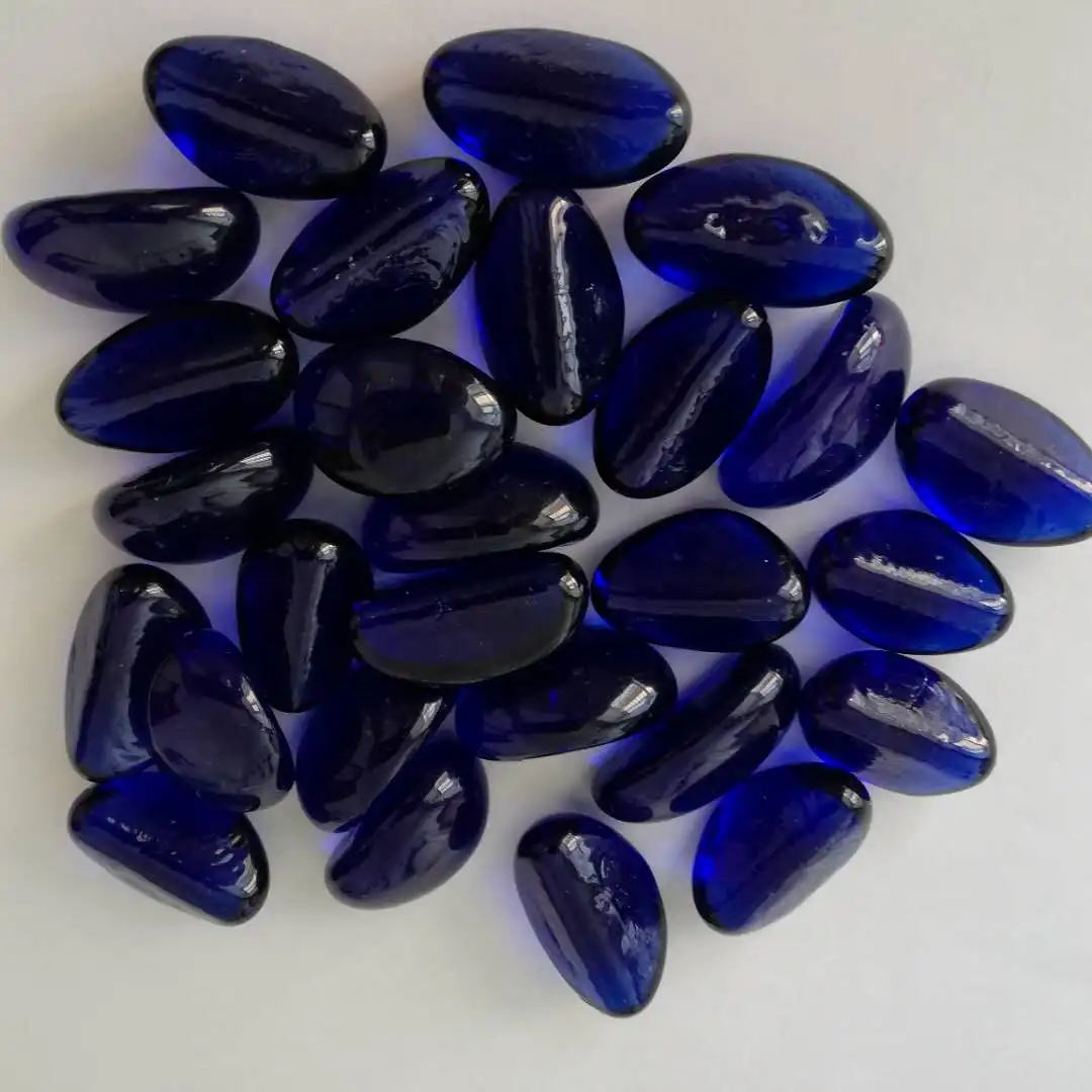 Aqua Blue Frosted Cashew Glass Pebble for Fish Tank Decoration