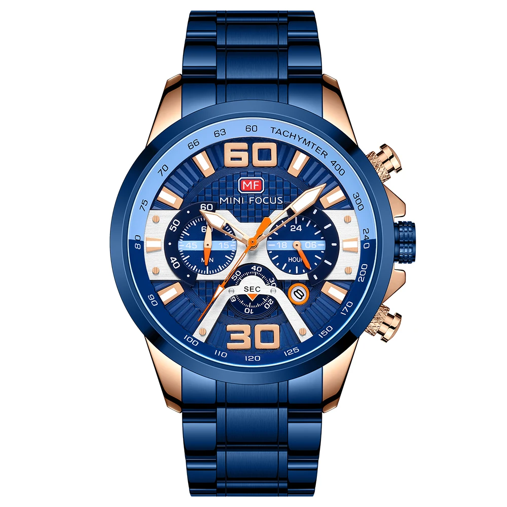 
MINI FOCUS MF0336G New Arrival Hot Sell China Man Gents Quartz Watches Exclusive Full Steel Waterproof Chrono Business Watch 