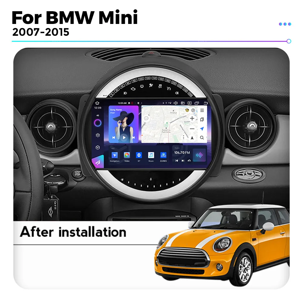Navifly NF 9 inch QLED touch screen car 360 camera BT ADAS DVR for BMW Mini 2007-2015 Android auto car-play car audio player