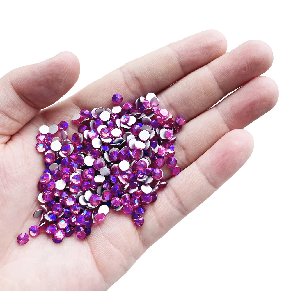 Hot Fuchsia AB SS3-SS30 Stock colors glass Rhinestones flat back non hot fix rhinestones For DIY cup