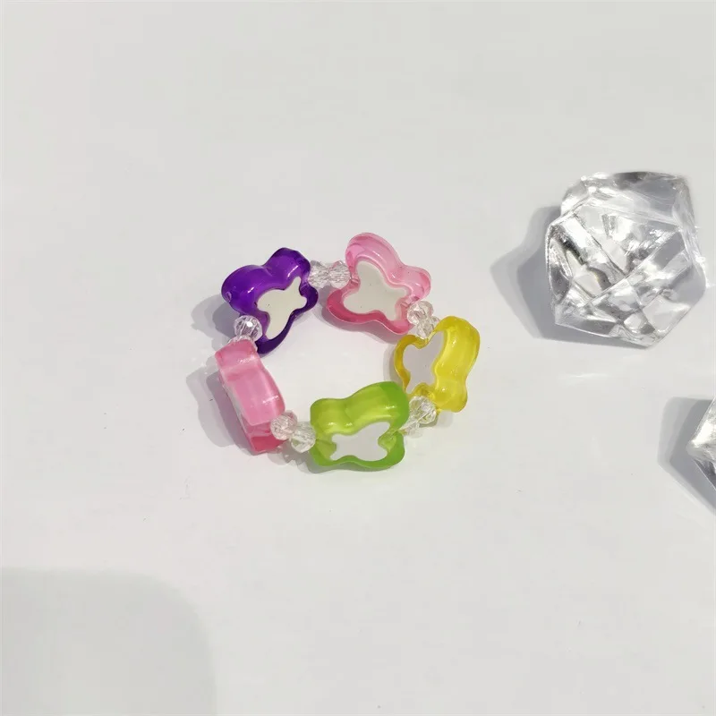 
2021 Summer Colorful Love Butterfly Ring Female Peach Heart Crystal Bead Resin Ring 