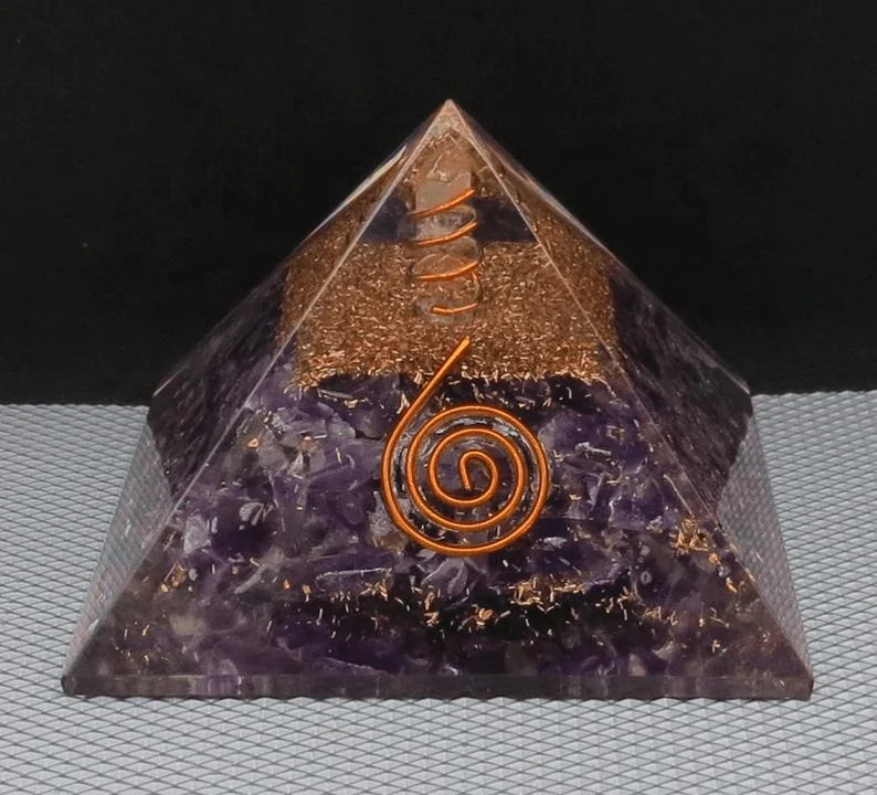AMETHYST Crystal Orgone Pyramid EMF Protection Crystal Orgonite Organite Device for Home Decor