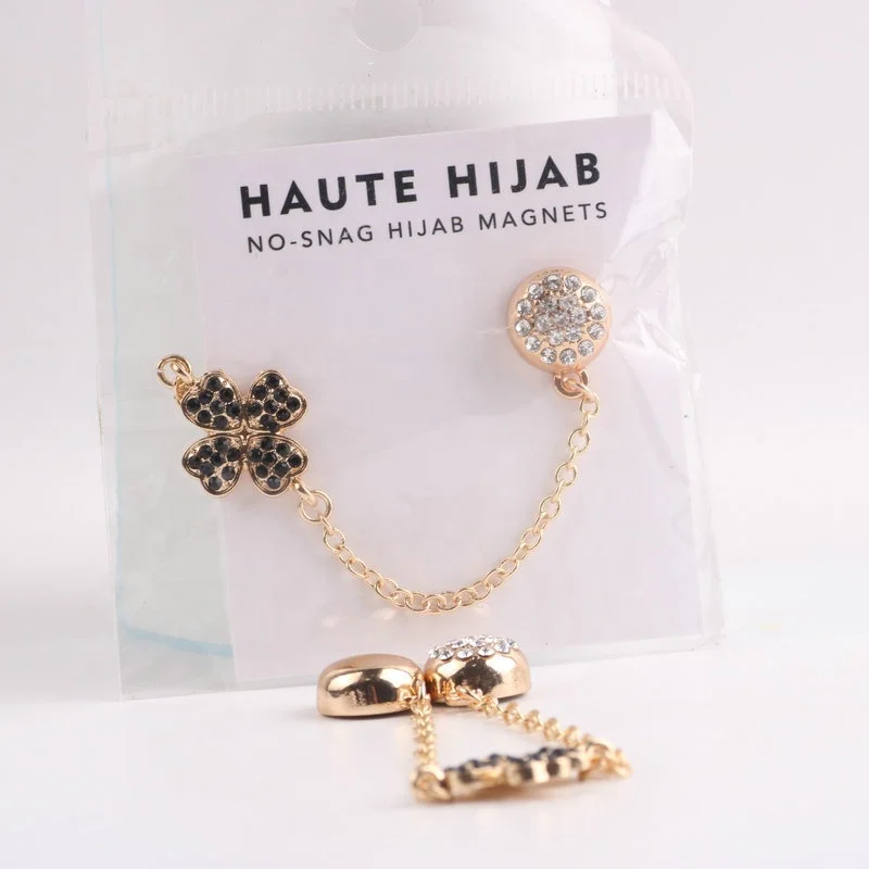 2021 new magnet buckle female Muslim strong magnetic hijab pin anti-glare buckle chain diamond brooch decoration
