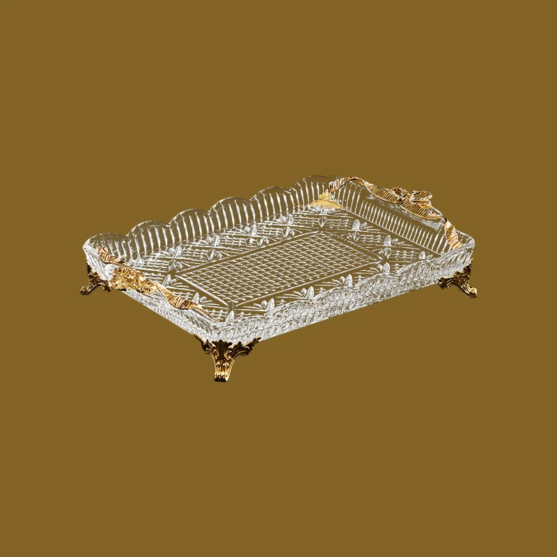 High-end Workmanship Hotel Restaurant Club Coffee Shop Home Decor Party Carving Copper Base Crystal Food Fruit Trays