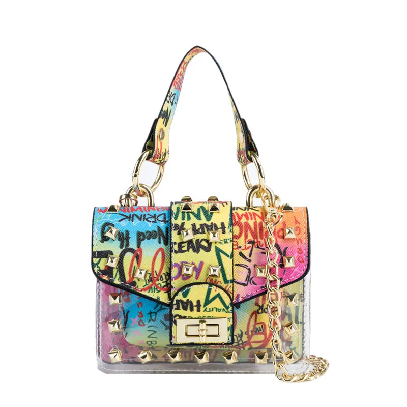 
Latest Popular Graffiti Printing Son-mother Bag Ladies Shopping Purse Messenger Bag Set Fashion Chain Shoulder Strap Handbag Set 