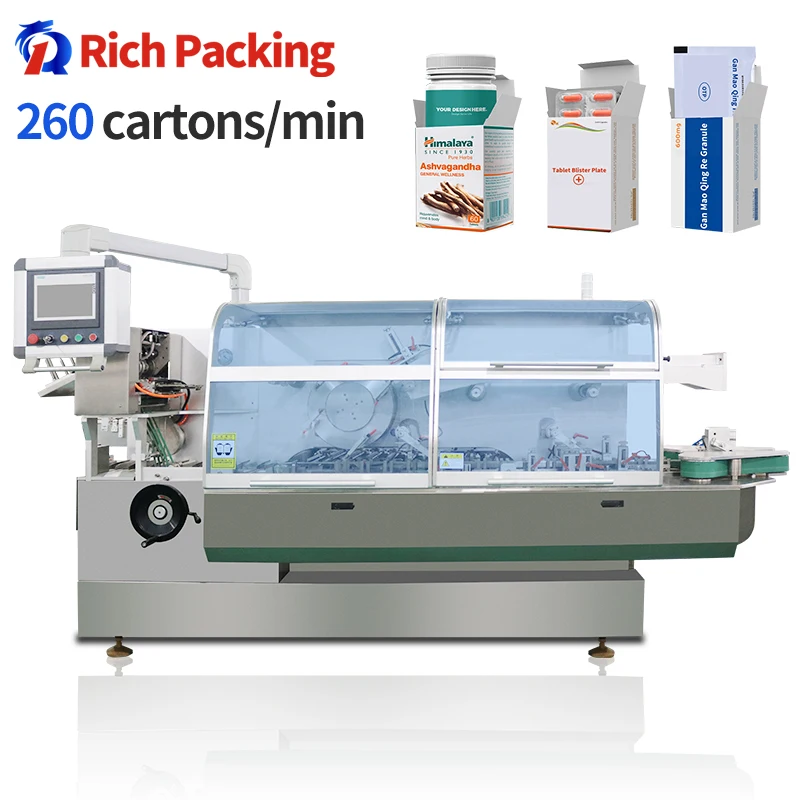 Easy Operate Rear Pusher 260W Pharmaceutical Automatic Box Packing Cartoning Machine