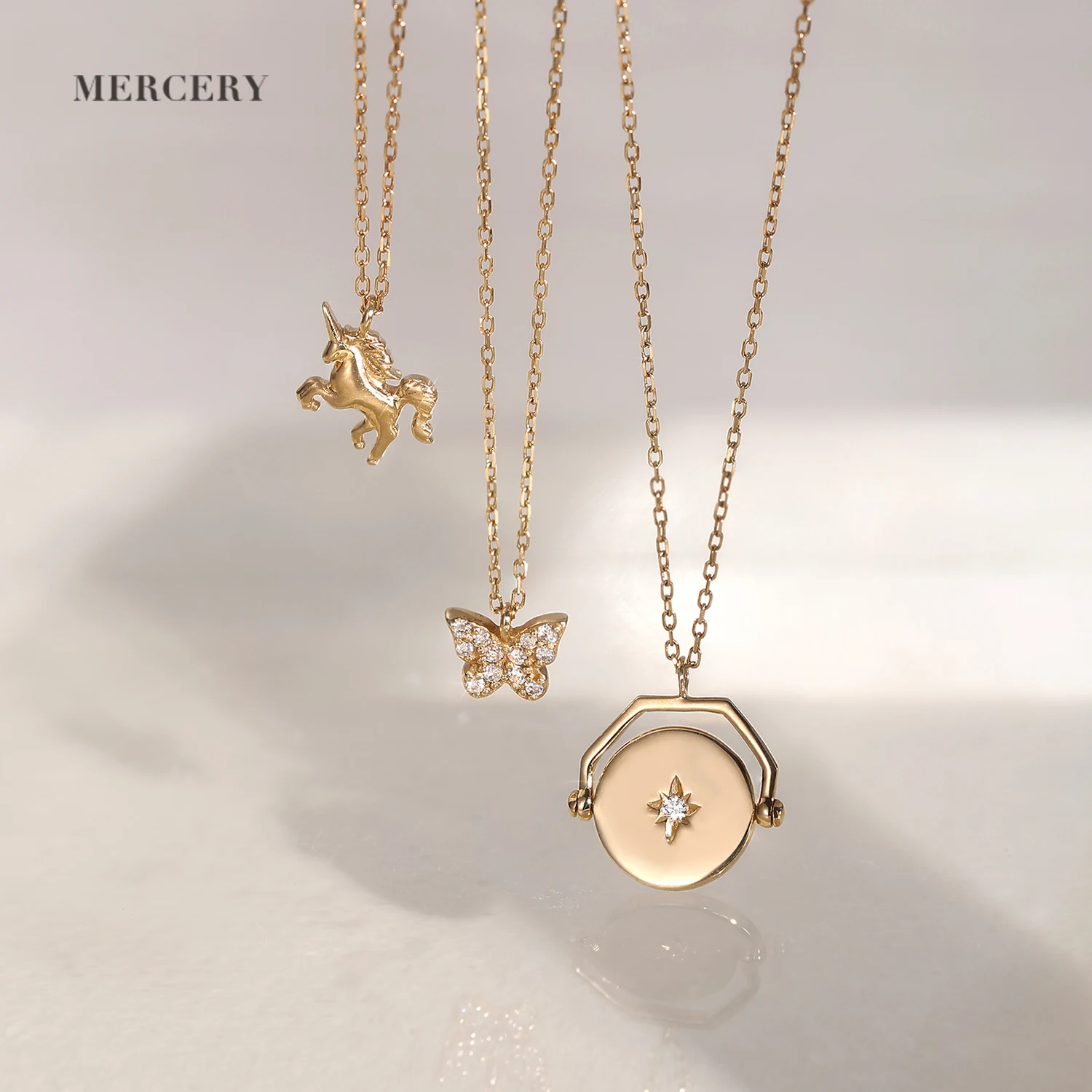 Mercery Hot Sale Fashion Luxury Jewelry Unique Design Geometric Pendant Necklace Real  Gold 14K Necklace For Best Friend
