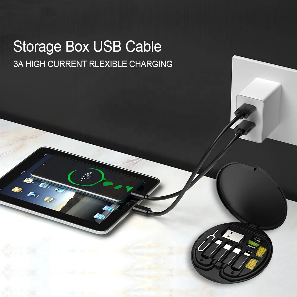 Контейнер для хранения и преобразования USB-кабеля многофункциональный зарядный линейный преобразователь Lightning Type C микро-инструмент