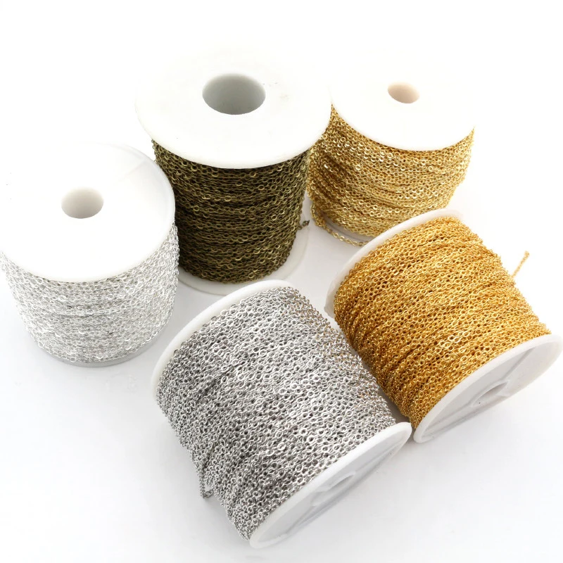 5 Meters/lot 2.4x1.8mm 5 Colors Plated Welded Iron Cable Chains Necklace DIY Jewelry Making Findings Accessories
