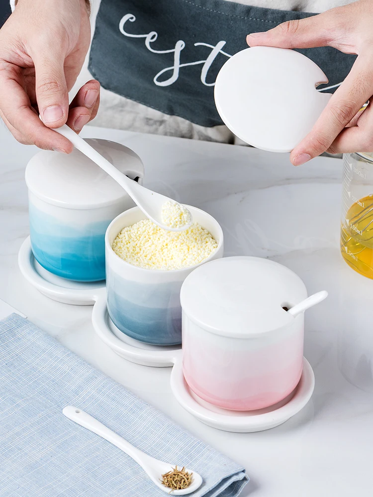 
Simple Color Gradient Ceramic Spice Jar Nordic Style Household Kitchen Seasoning Jar 