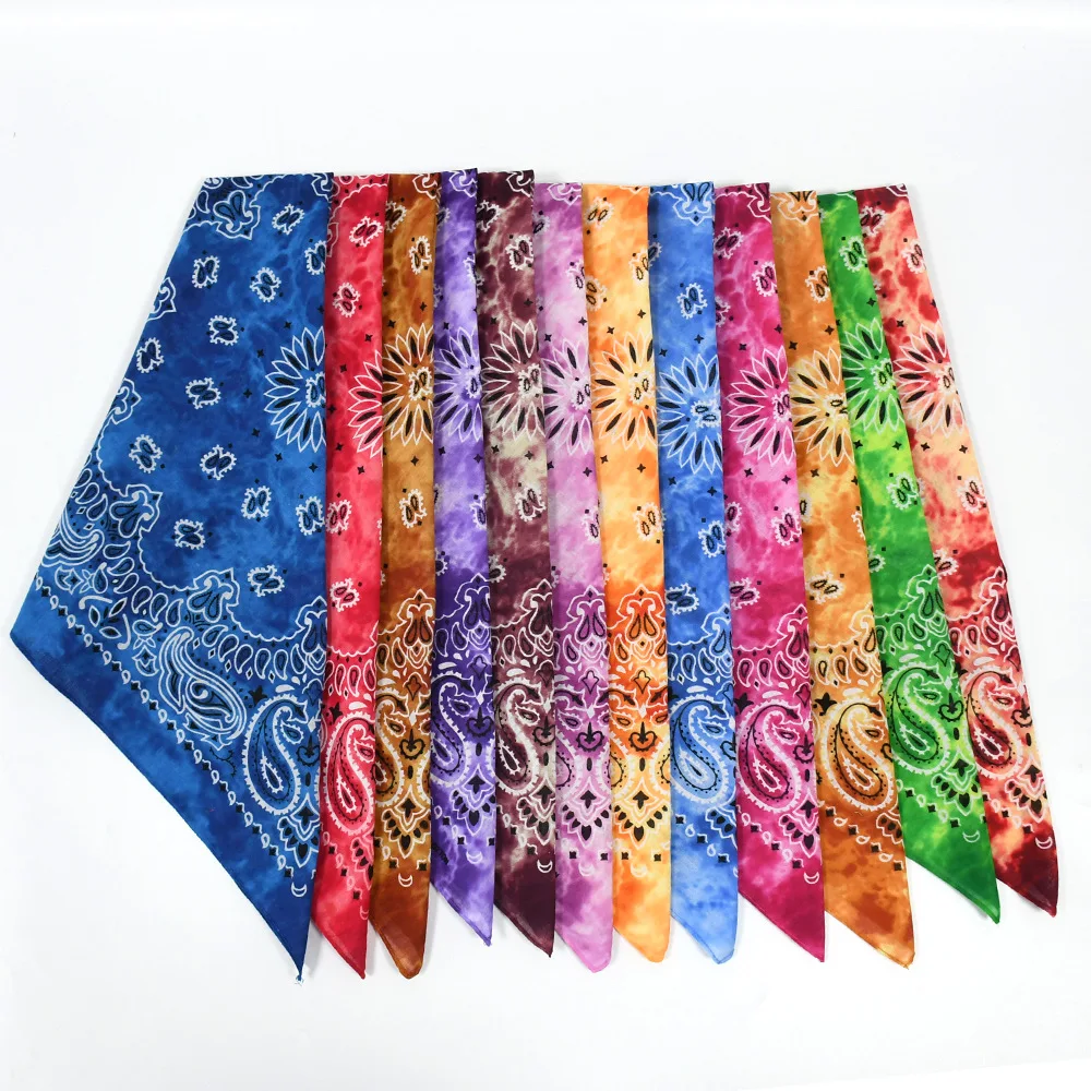 Wholesale 100% Cotton Sun Protection Headband Outdoor Hip Hop Magic Bandanas Paisley Tie-dye Cashew Flower Bandana Square Scarf
