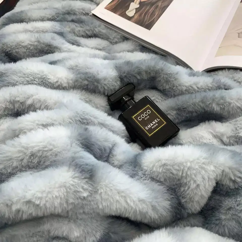 Export high-end rabbit hair blanket winter heavy nap sofa blanket cover blanket light luxury coral velvet bedding