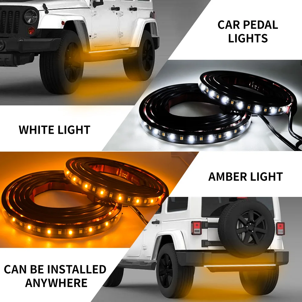 Car Dual Color White+Amber Ambient LED Light Auto Exterior Lights Strip Atmosphere Lamp Decoration Side Marker Turn Signal Lamp