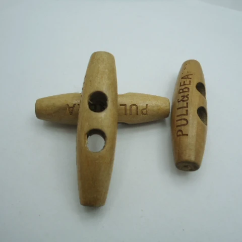 Engraved Personalused Custom Side Logo Shape Washable Coat Natural Wooden Toggle Button