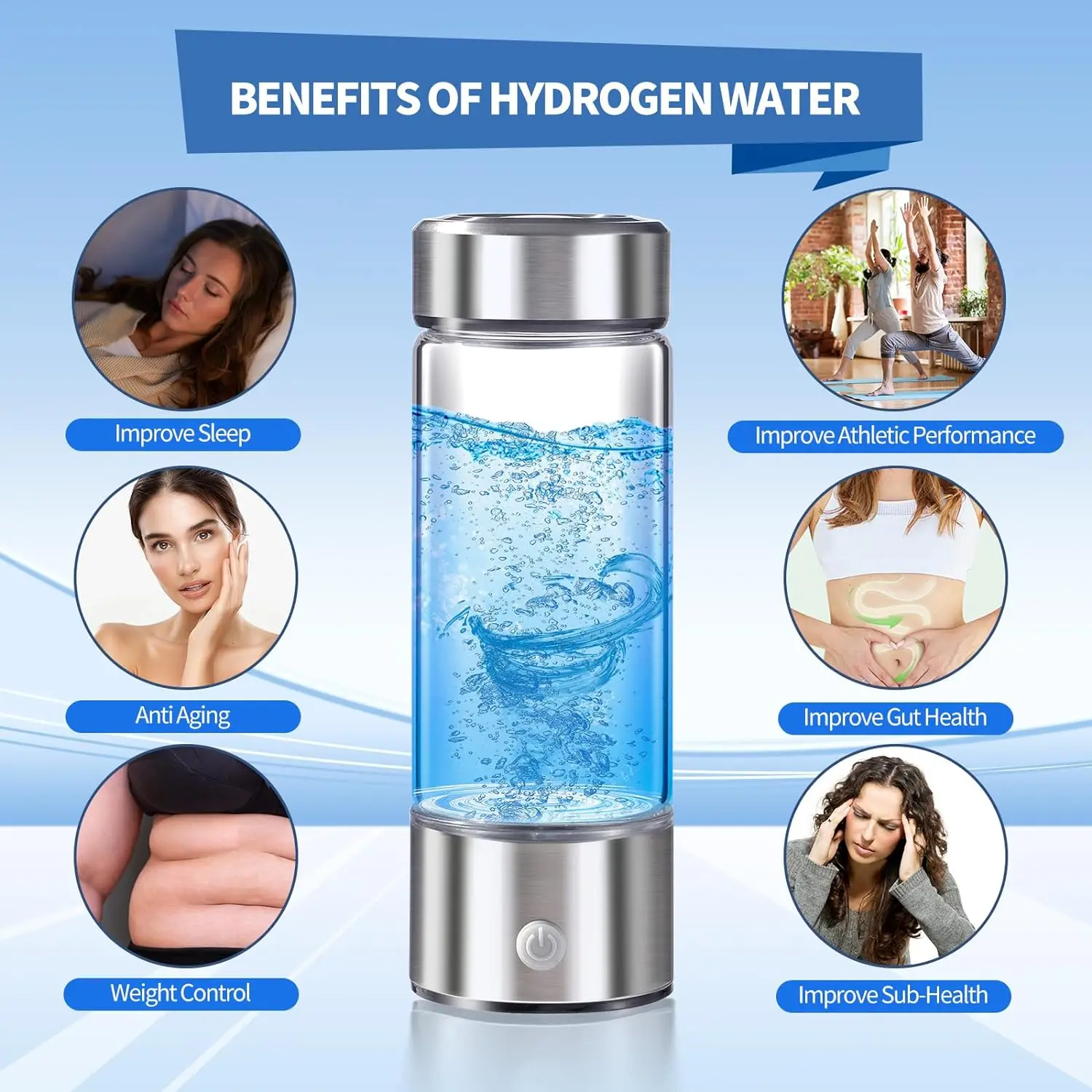 USB Rechargeable Hydrogen Water Generator 400ml Hydrogen Water Bottle Hydrogen Rich Water Glass Health Cup for Home Travel