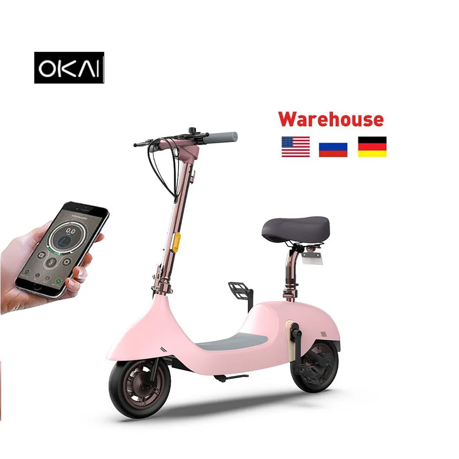 
OKAI GPS App control 8.5Inch wholesale adult overseas warehouse 350W lady e scooter electrique with seat 