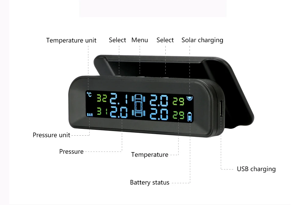 TPMS Tire Pressure Monitoring System Solar Digital LCD Display Car TMPS Security Alarm Systems Pressure Internal External Sensor