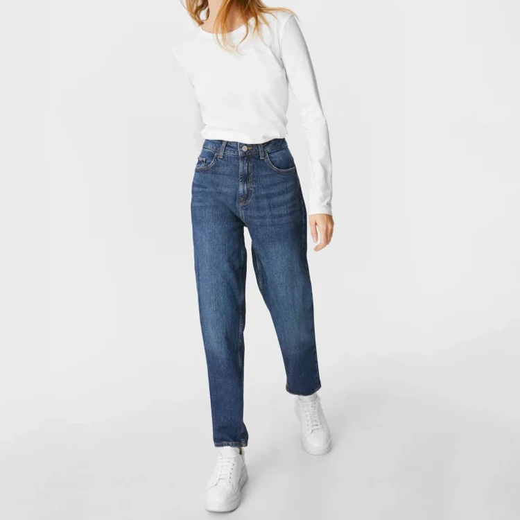 2022 Wholesale Custom Casual High Quality Basic Cotton Stretchy Mom Jeans For Women