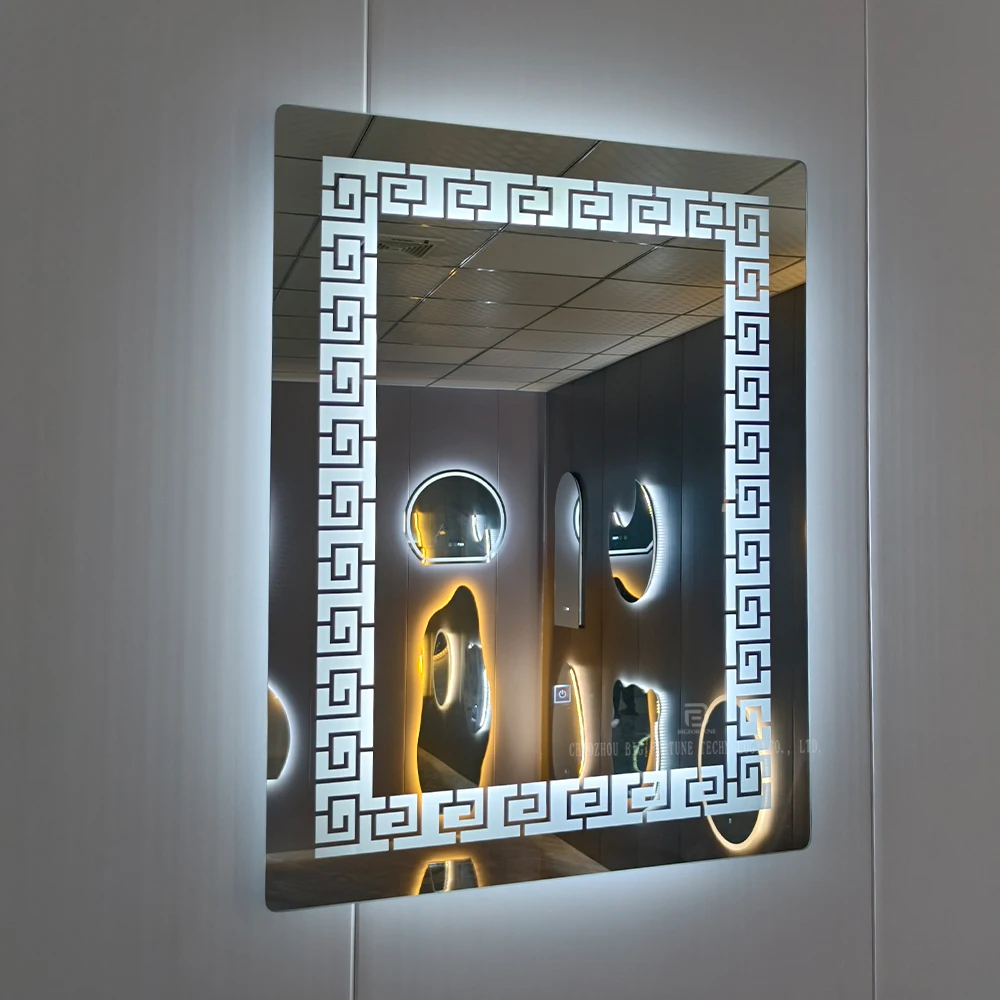 Factory direct square mirrors time display defogger bathroom smart mirror touch sensor switch led light mirror