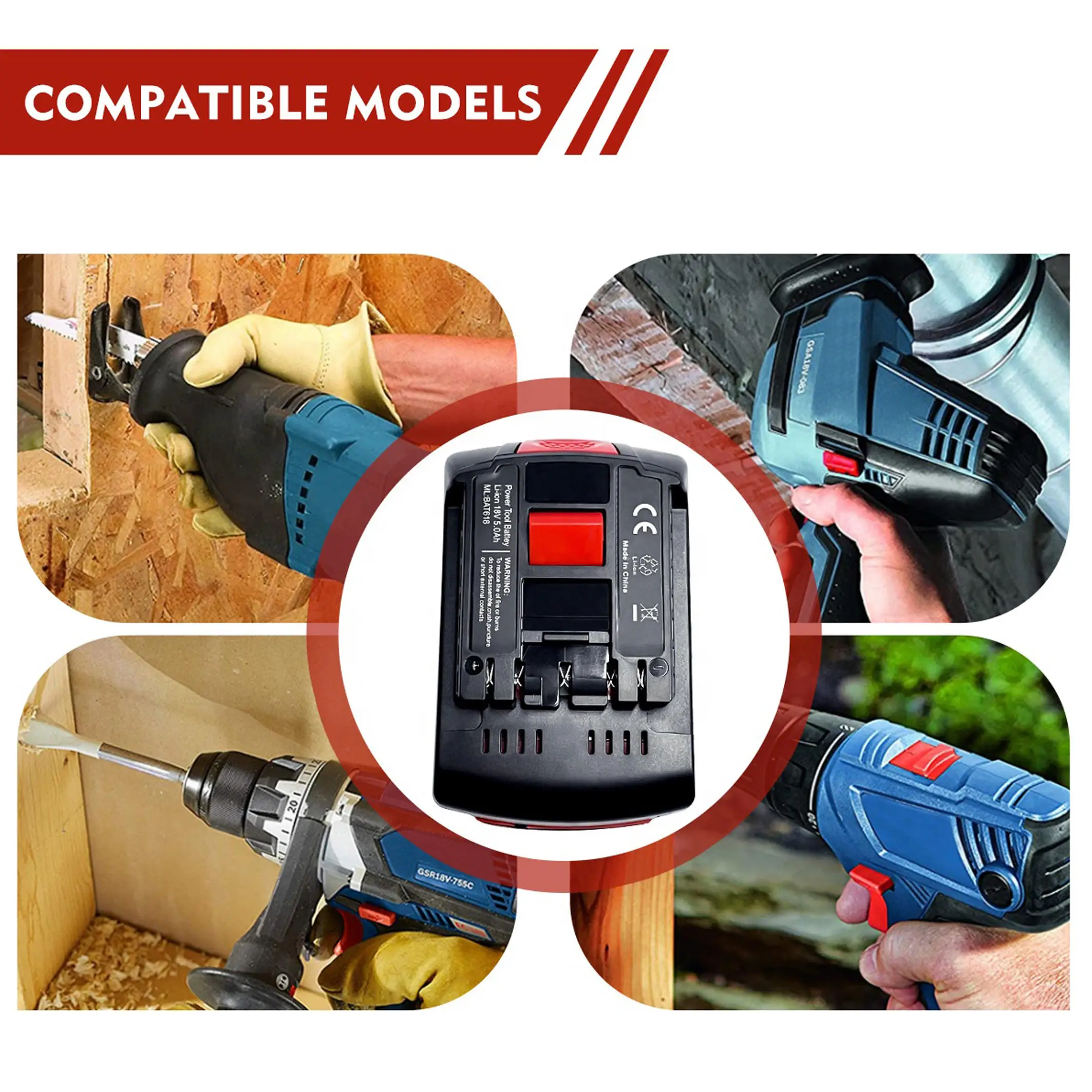 To compatible with BAT610G 18Volt 3.0Ah 4.0Ah 5.0Ah 6.0Ah Rechargeable Lithium ion Bosch Batteries