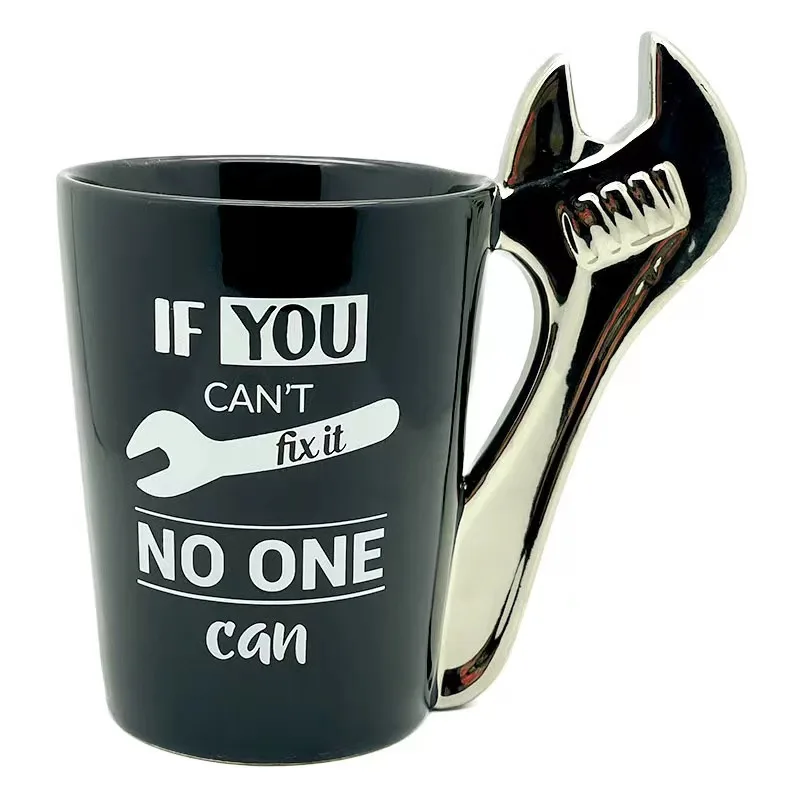 Custom logo new arrival creative wrench handle design ceramic coffee tea mug for gift