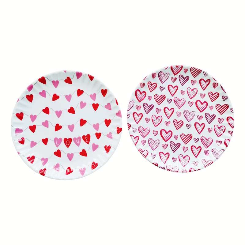 Reusable and Indoor Outdoor Use Valentines Day  Heart Pattern 10.5 Inch Melamine Dinnerware Party Paper Plate