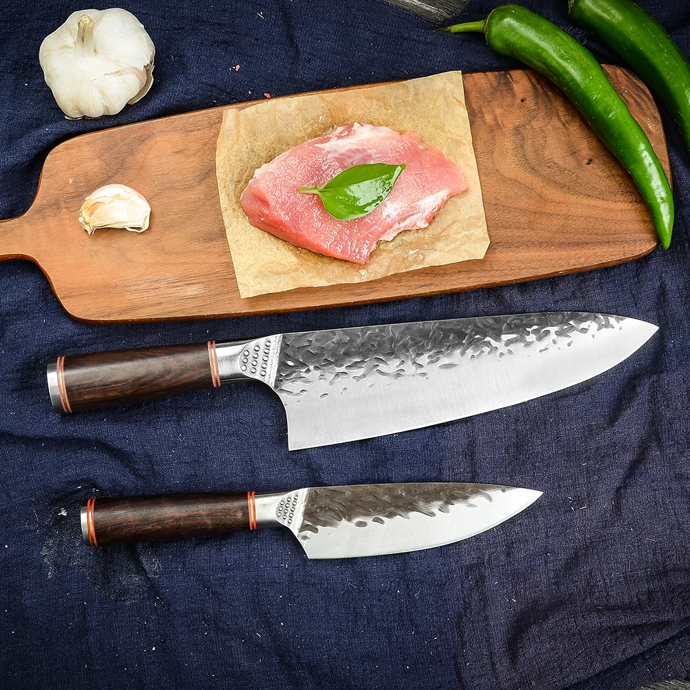 Hammer Craft Hot Selling 5cr15 High Carbon Clad Steel 8 Inch Luxury Kitchen Knife Manufactures Hand Forged Chef Knife