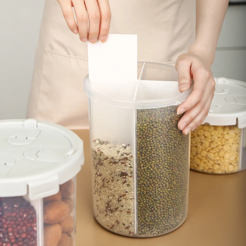 Kitchen Air Tight Food Storage Container Compartmentalized 4 Cells Cereal Dispenser with Lid