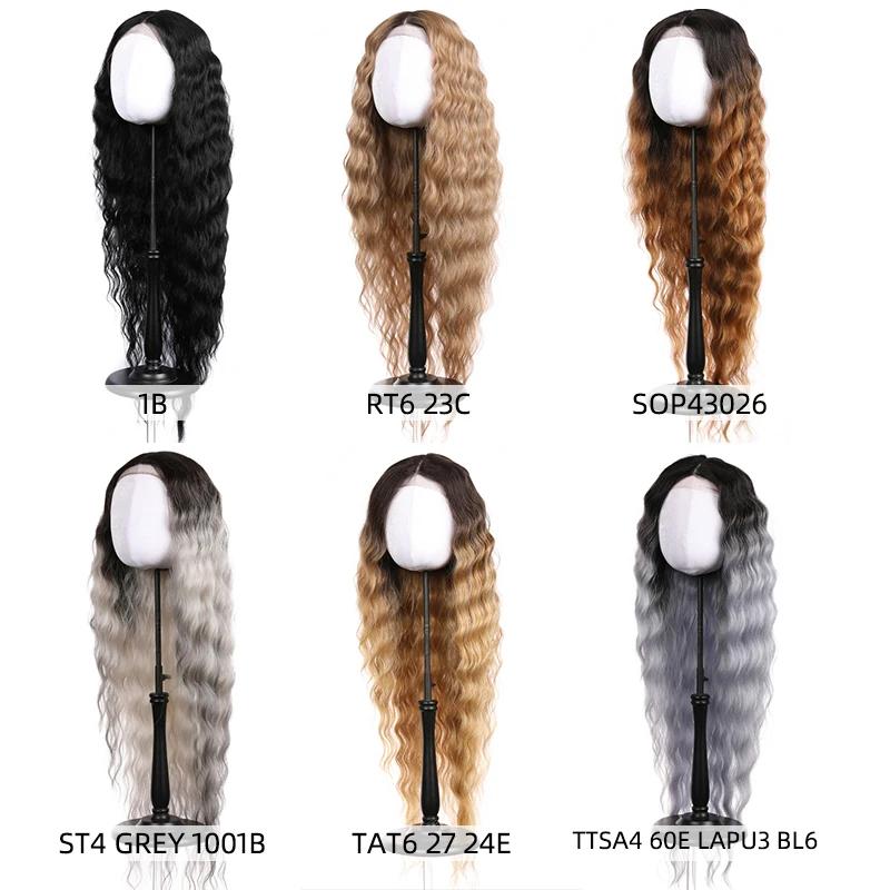 Sleek 28 Inch 8 Colors Deep Wave Lace Front Synthetic Wigs For Black Women Natural Long Wavy Cosplay Synthetic Hair Wigs