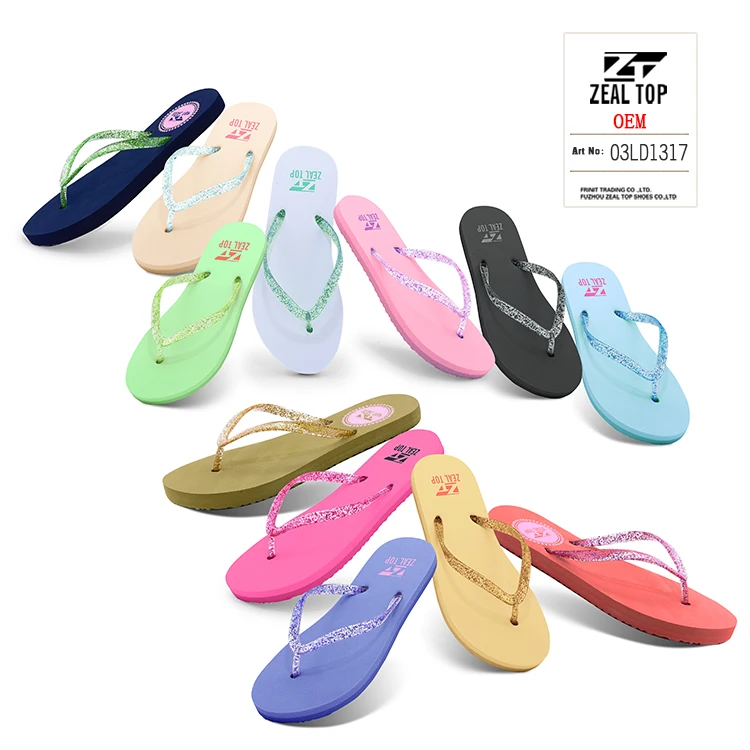 flip flops slipper comfortable leisure custom Rainbow simple solid color glitter slipper flip flop women summer sandals