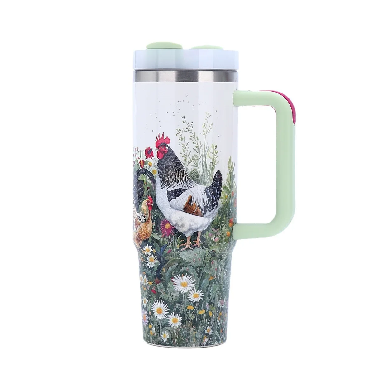 Creative 304 stainless steel insulated cup with handle portable printed car cup   with Lid Straw for Water