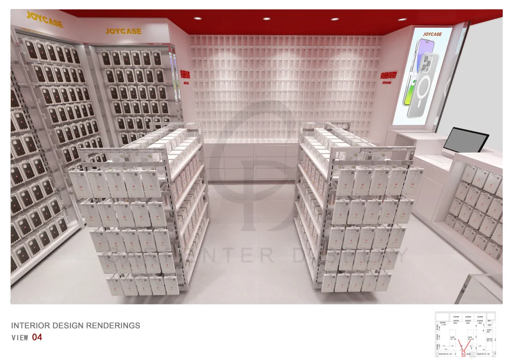 Sleek Cell Phone Case Kiosk Interior Design for a Modern Aesthetic Rustic Cell Phone Kiosk Interior Design for a Natural Look