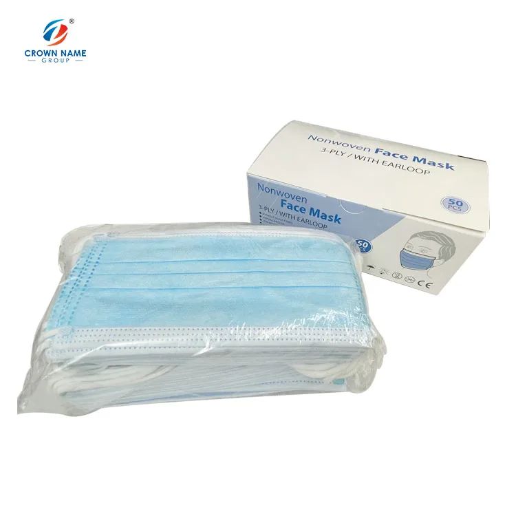 50 Pcs/Box Breathable 3 Filter Layer Earloop Disposable Nonwoven Face Mask