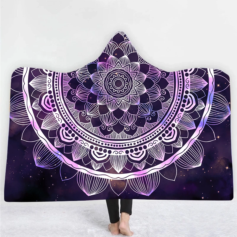 Лидер продаж, дизайнерское Флисовое одеяло с капюшоном и цифровым принтом, цветное, с изображением галактики и мандалы