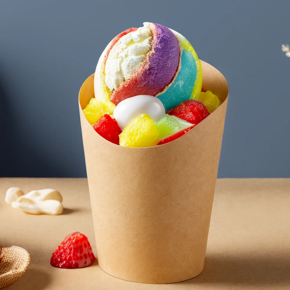 custom printed logo disposable take away packaging french fries holder cardboard ice cream egg waffle paper cup