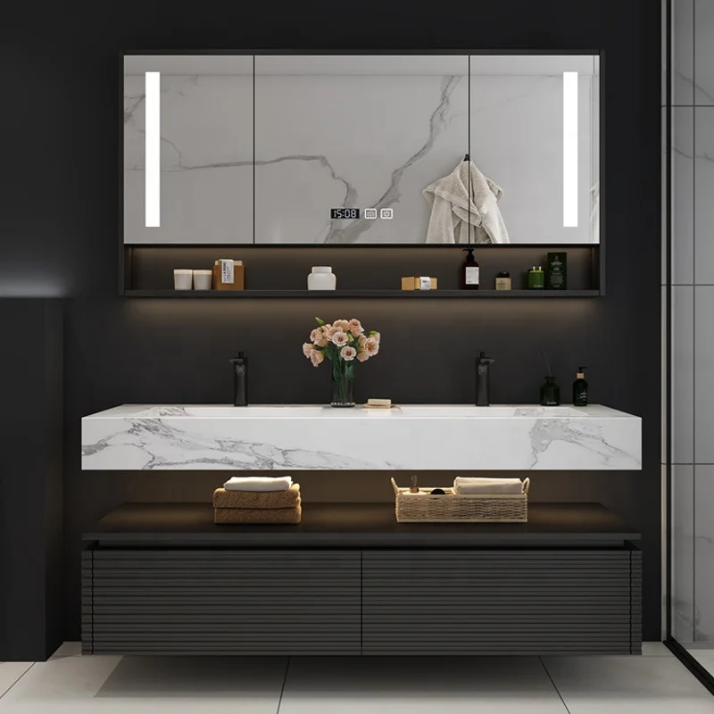 Wall Floating Hotel Modern Luxury 5 Sets Double Vessel Sink Vanity Home Hotel Bathroom Vanity Combo Wall Mounted,wall Mounted