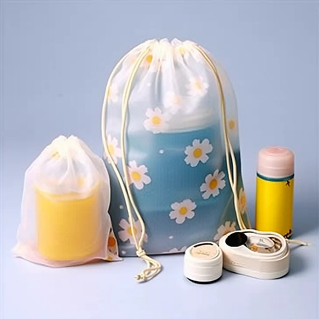 Eco-friendly  PEVA Packaging Clothing Plastic Drawstring Bag Waterproof Frosted Poly Bag With Draw String For Packing