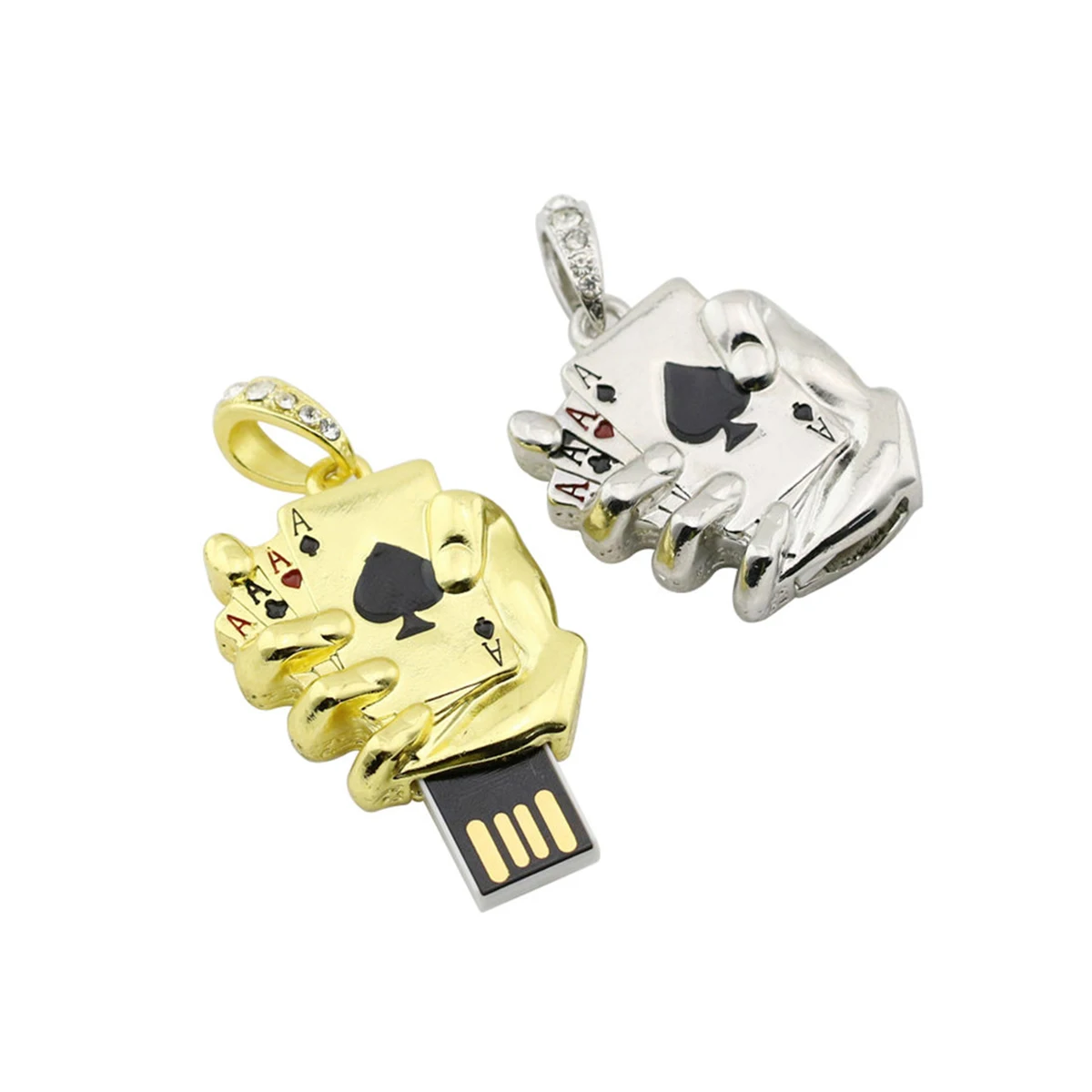 Wholesale Funny Pen Drive Metal Necklace Poker 8GB 16GB 32GB 64GB 128GB 2.0 Mini Metal USB Flash Drive With Customized Logo