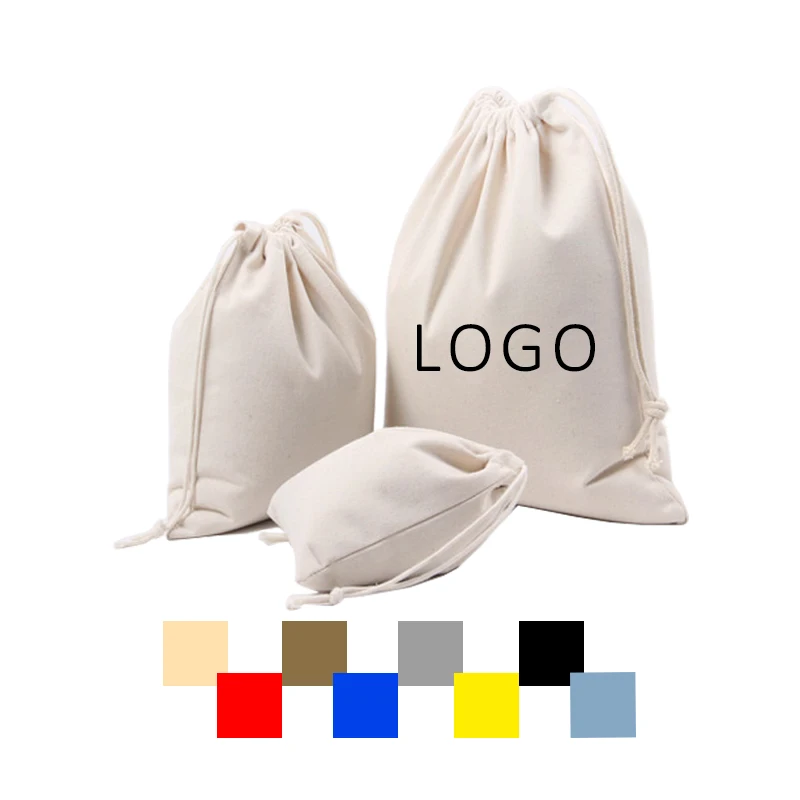 Wholesale Custom Logo Colorful Muslin Small Draw String Bags Yellow Canvas Cotton Drawstring Dust Bag For Packaging
