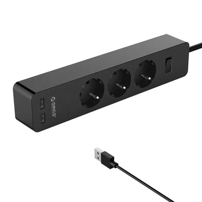 ORICO 750C Heat-resistant Board 16A EU Plug 5 AC Outlet Extension Socket With USB Port GPC-5A2U-EU