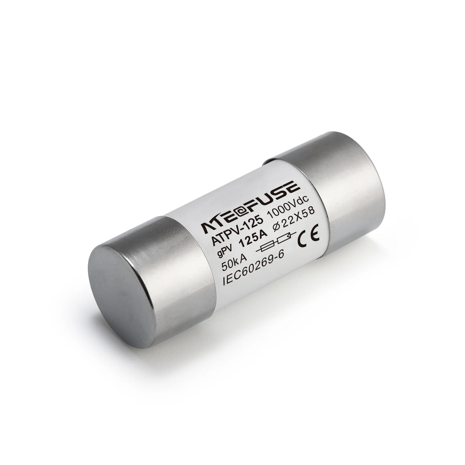 22x58mm 1000v breaking capacity 50kA Pure Silver ceramic Cylindrical DC Fuse Link