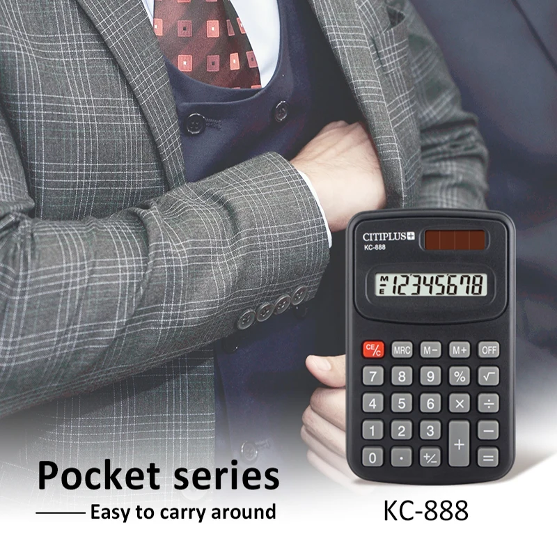 Электронный калькулятор, мини-калькулятор на солнечной батарее, оптовая продажа, канцелярский калькулятор kc 888 для детей