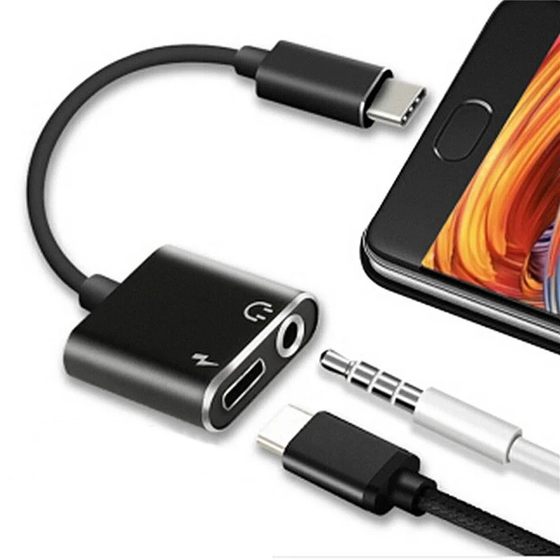 2 in 1 Type C to 3.5mm Audio Jack Headphone Adapter compatible with Analog smartphones with Braided Cable Aluminum