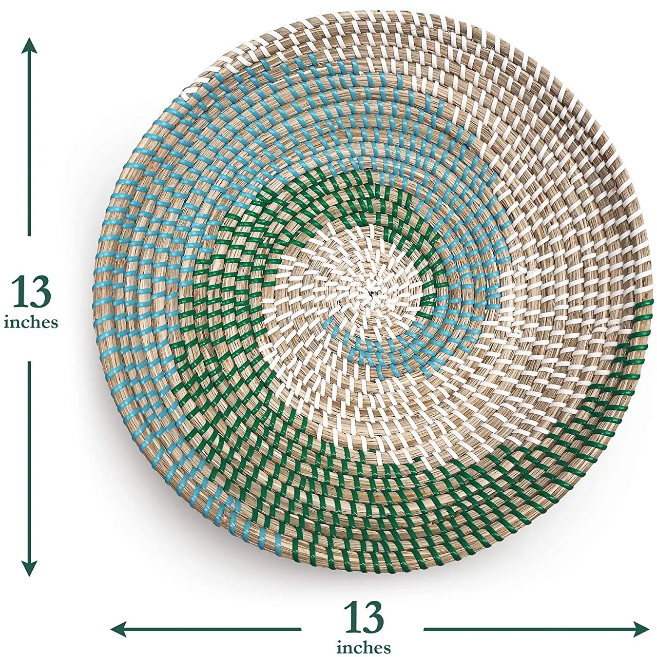 Best Selling Wave Blue Pattern Wicker Seagrass Wall Hanging Basket Decorative With Plastics String and Hook Made in Vietnam