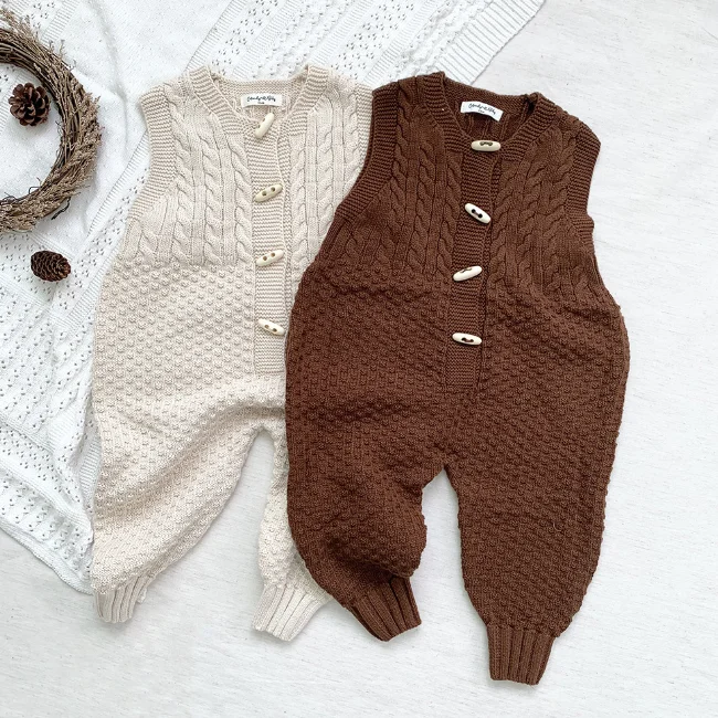 PHB 60333 sleeveless design long leg styles baby custom labels 2022 knitting pattern rompers