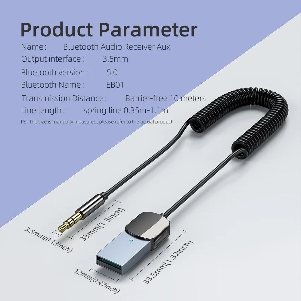 2022 New 5.0 Aux Adapter Car Wireless Receiver For Car Usb Bt5.0 Fm Music Transmitter Wireless Audio Receiver