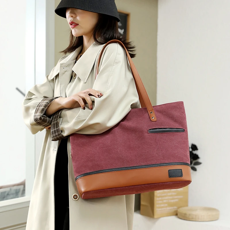 Custom outdoor nice fashion canvas beach bag with leather straps large canvas tote bag with clutch