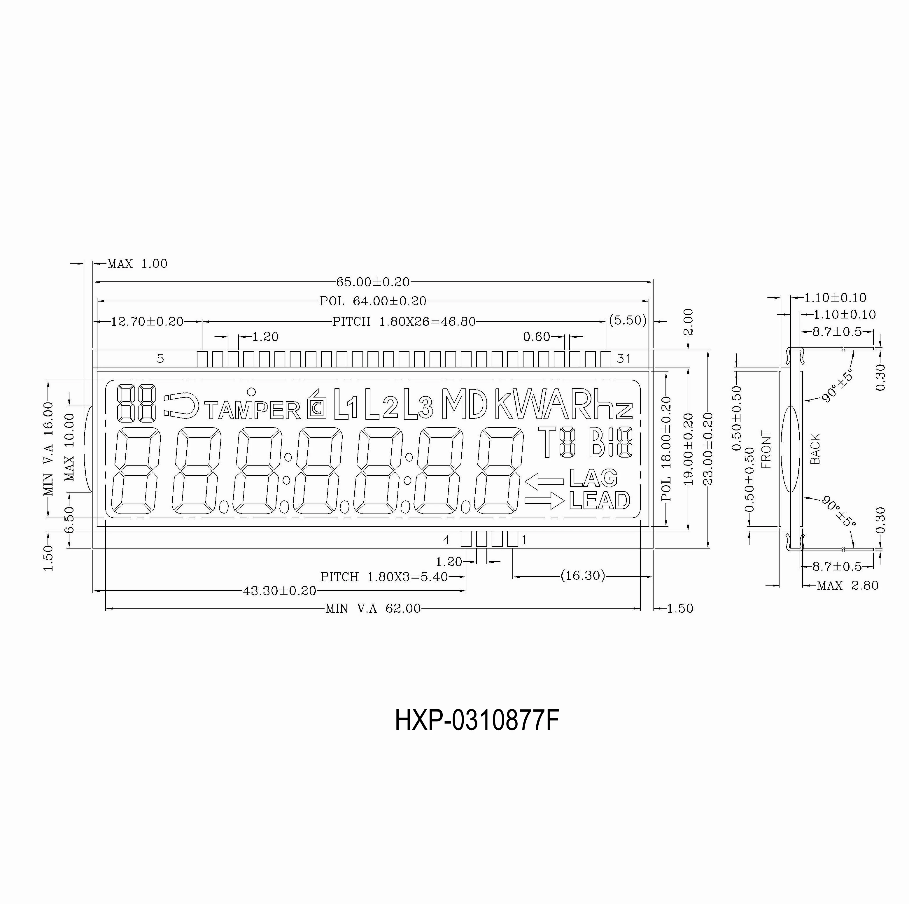 Indian market Black and White 7 Segment LCD electronic power  meter  Digital Panel 1/4 Duty TN HTN pin connectors LCD panel